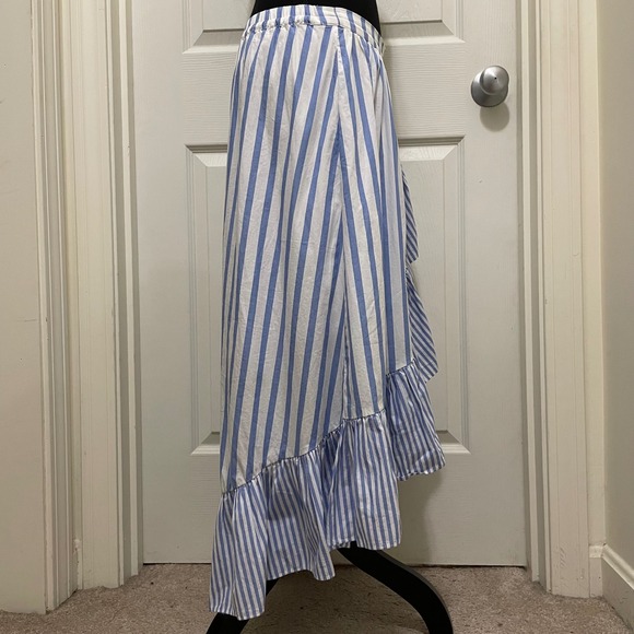 Who What Wear High Low Wrap Style Midi Skirt Ruffle Hem Blue White Stipe XS - S - Picture 3 of 13